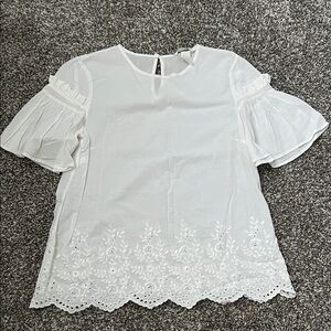 H&M White Embroidered Blouse with Ruffle Sleeves